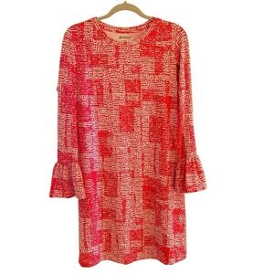 IBKUL Long Sleeve UPF Dress Size Medium Red White Mesh Sun Dress Ruffle Sleeve